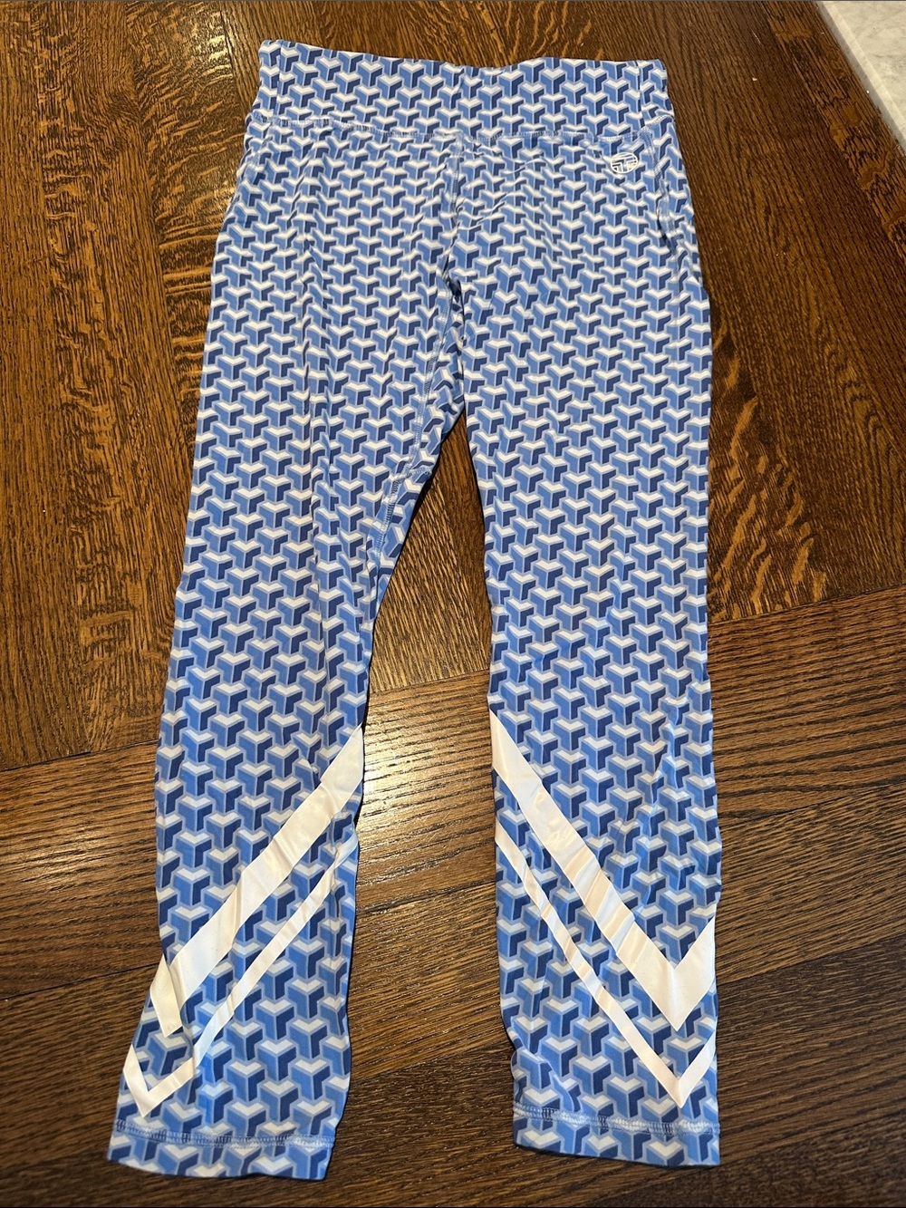 Tory Sport Geometric Print Active Leggings with White Stripe Detail